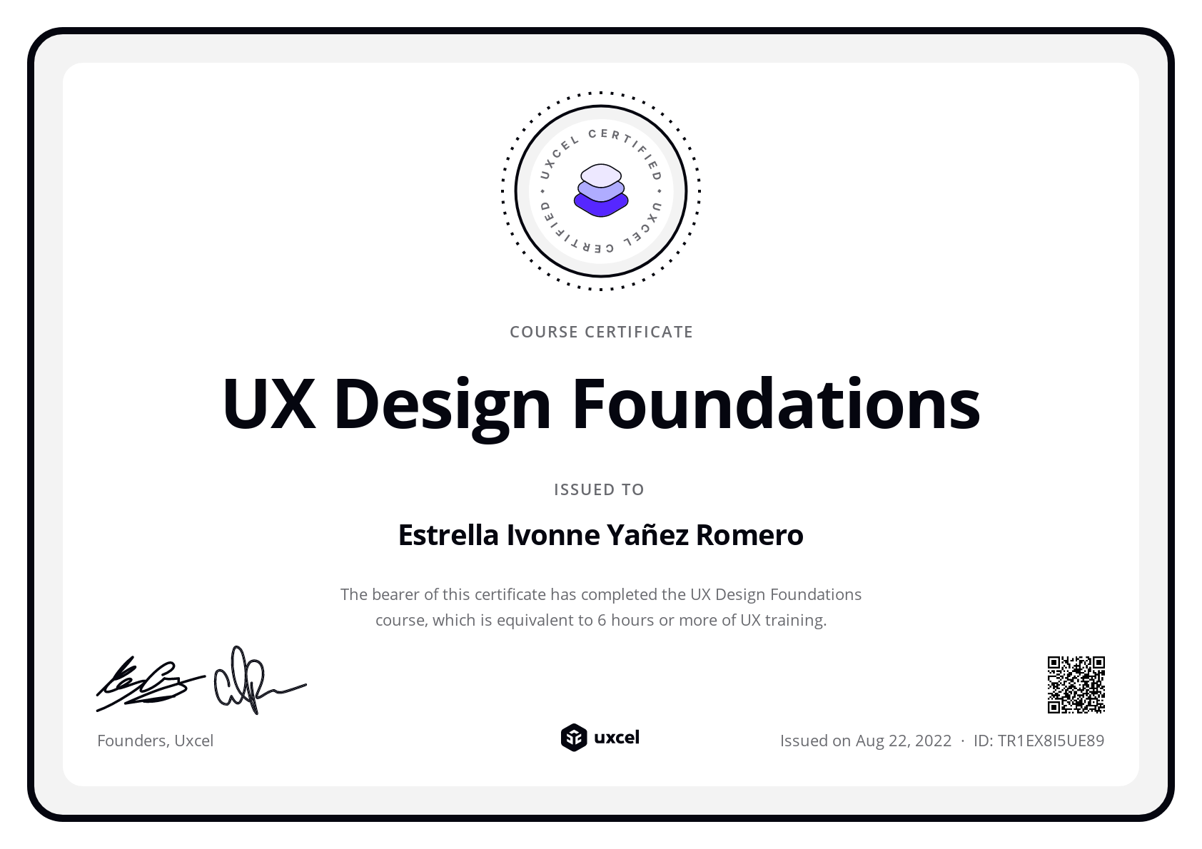 Estrella Ivonne Yáñez Romero's certificate